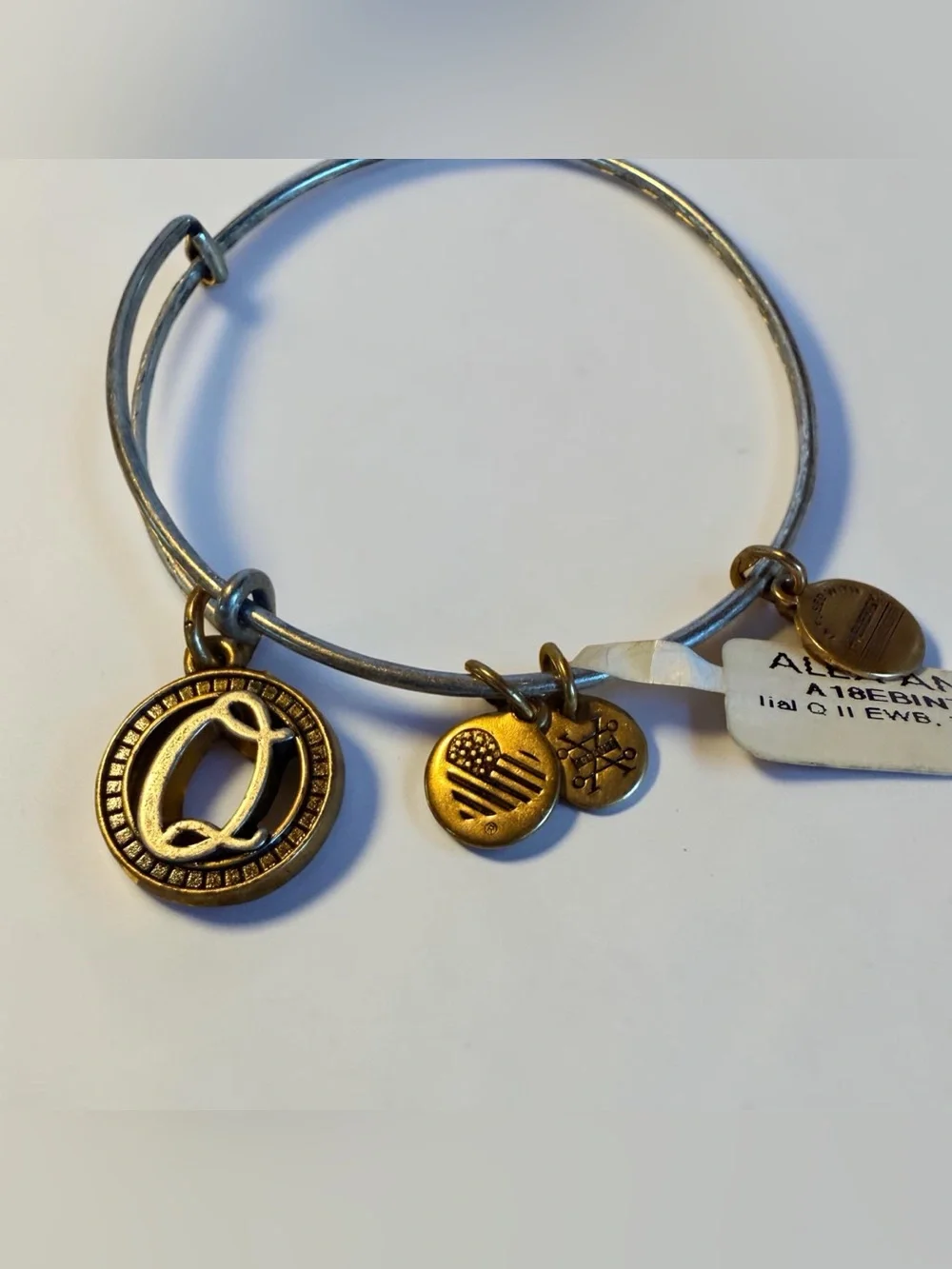 Alex and Ani Two-Tone Expandable Bangle with Q Initial Disc NWT